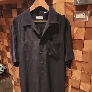 Jhane Barnes Men's Black Button Down Shirt 100%silk
